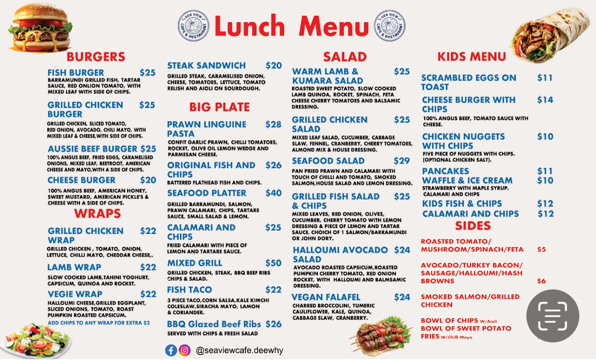 Sea Bar Cafe menu board
