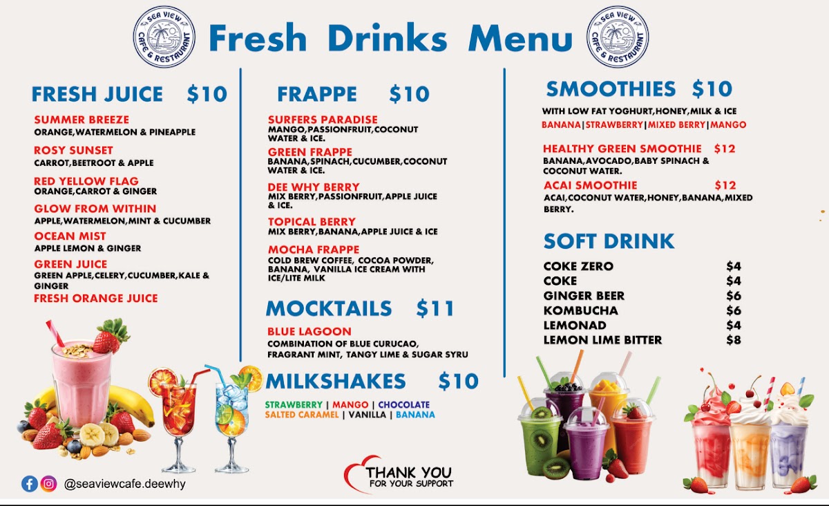 Sea Bar Cafe menu board