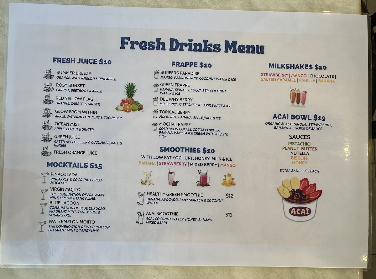 Sea Bar Cafe menu board