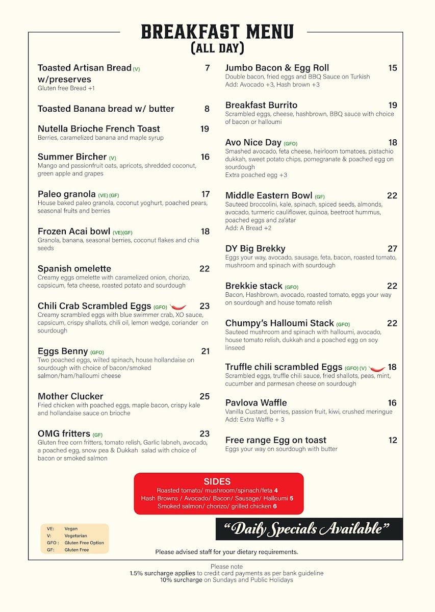 Sea Bar Cafe menu board