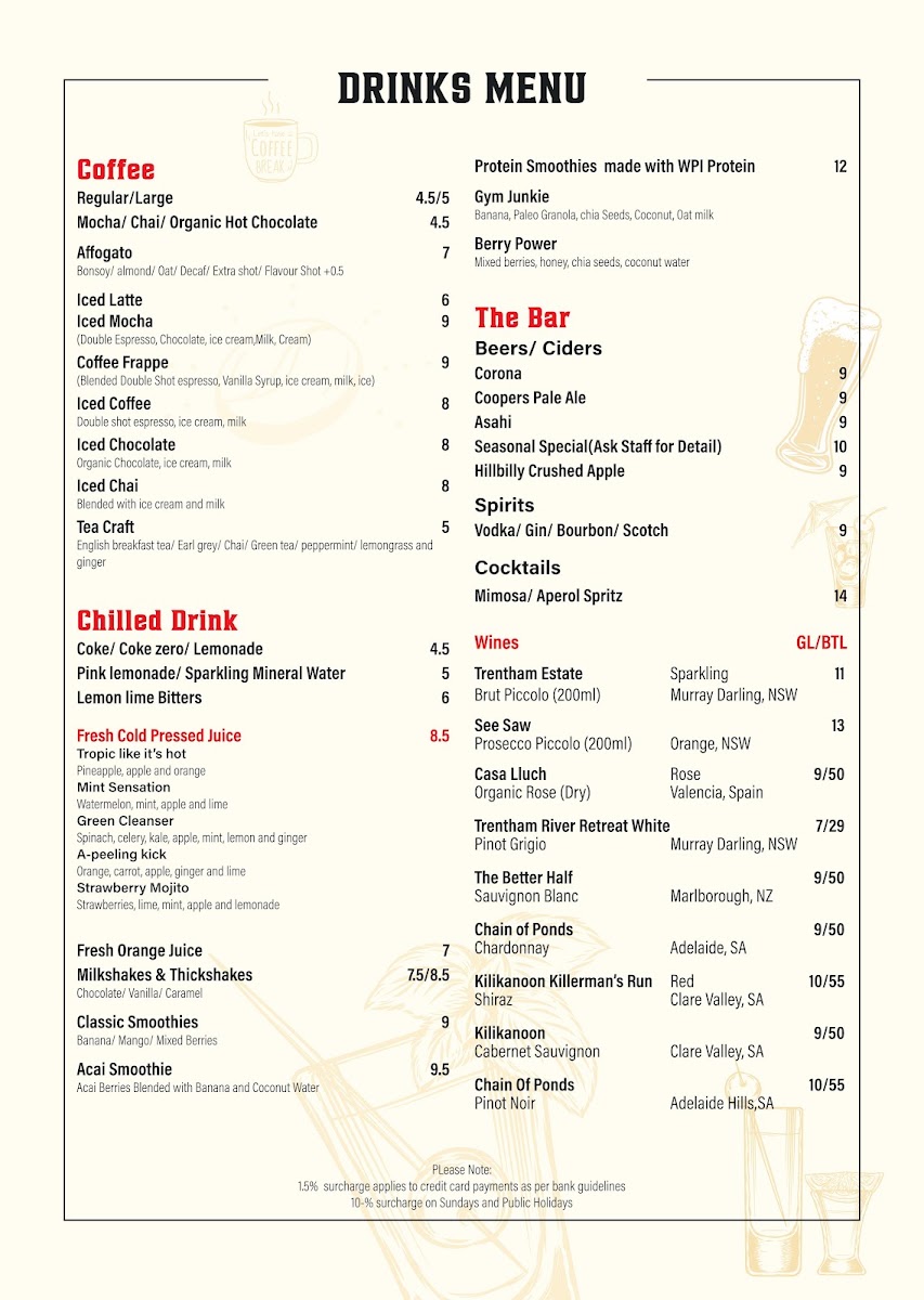 Sea Bar Cafe menu board