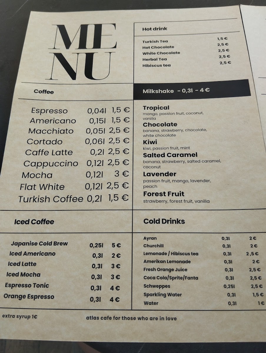 Atlas Cafe & Bar menu board