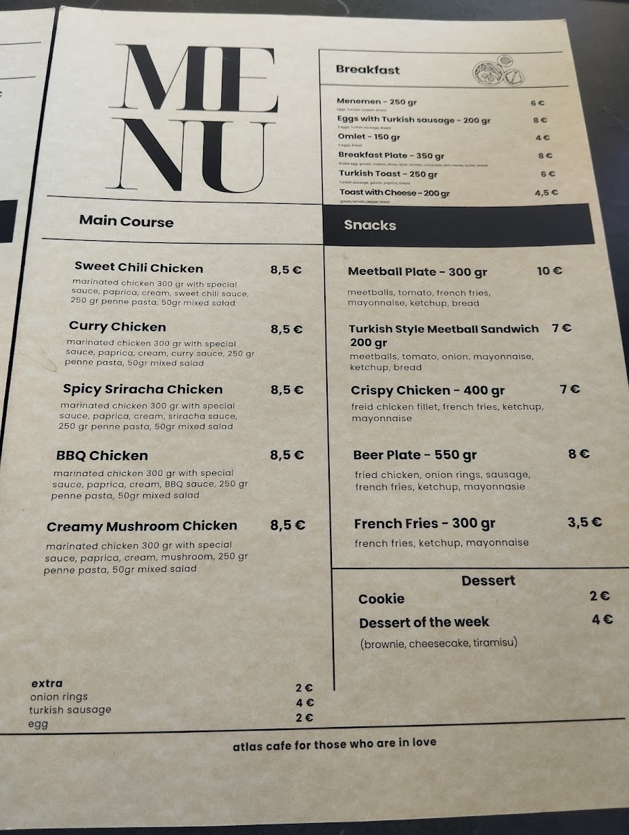 Atlas Cafe & Bar menu board
