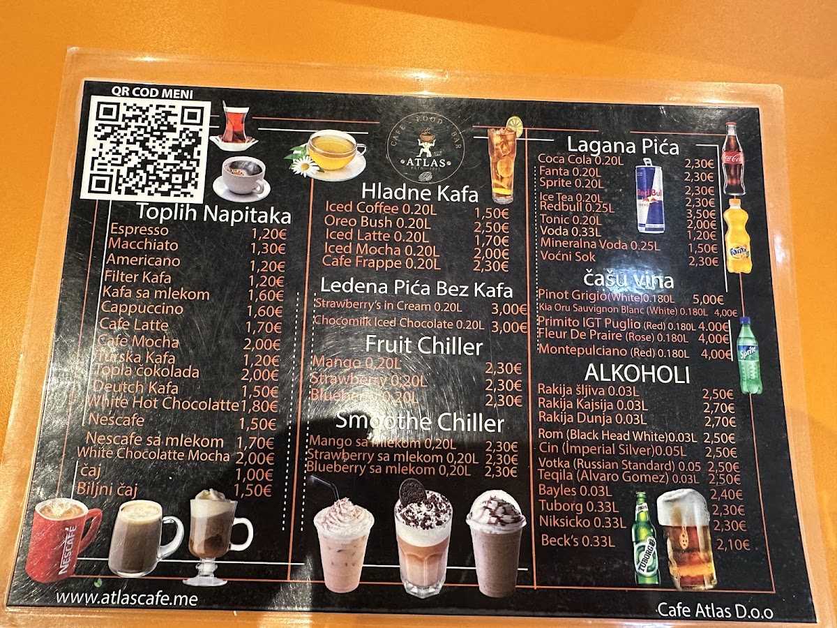 Atlas Cafe & Bar menu board