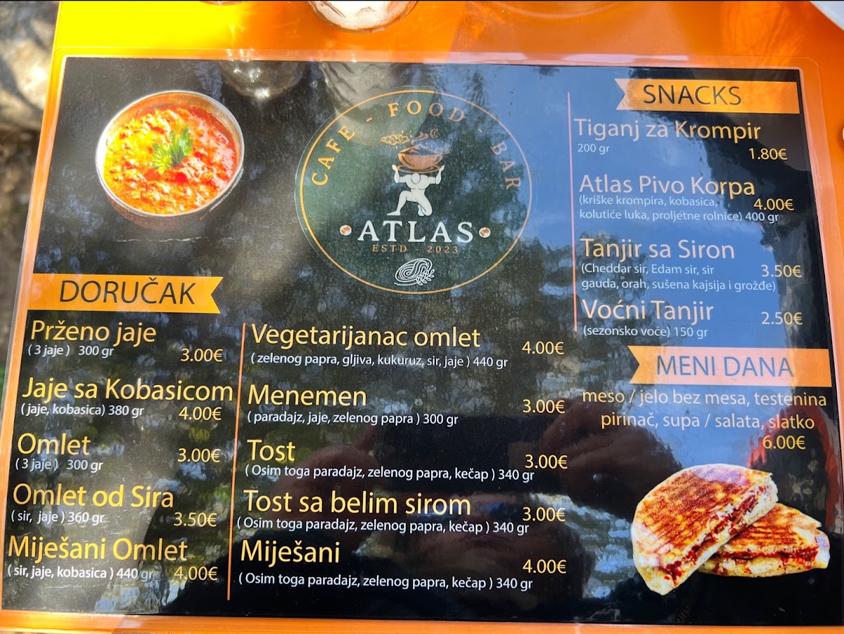 Atlas Cafe & Bar menu board