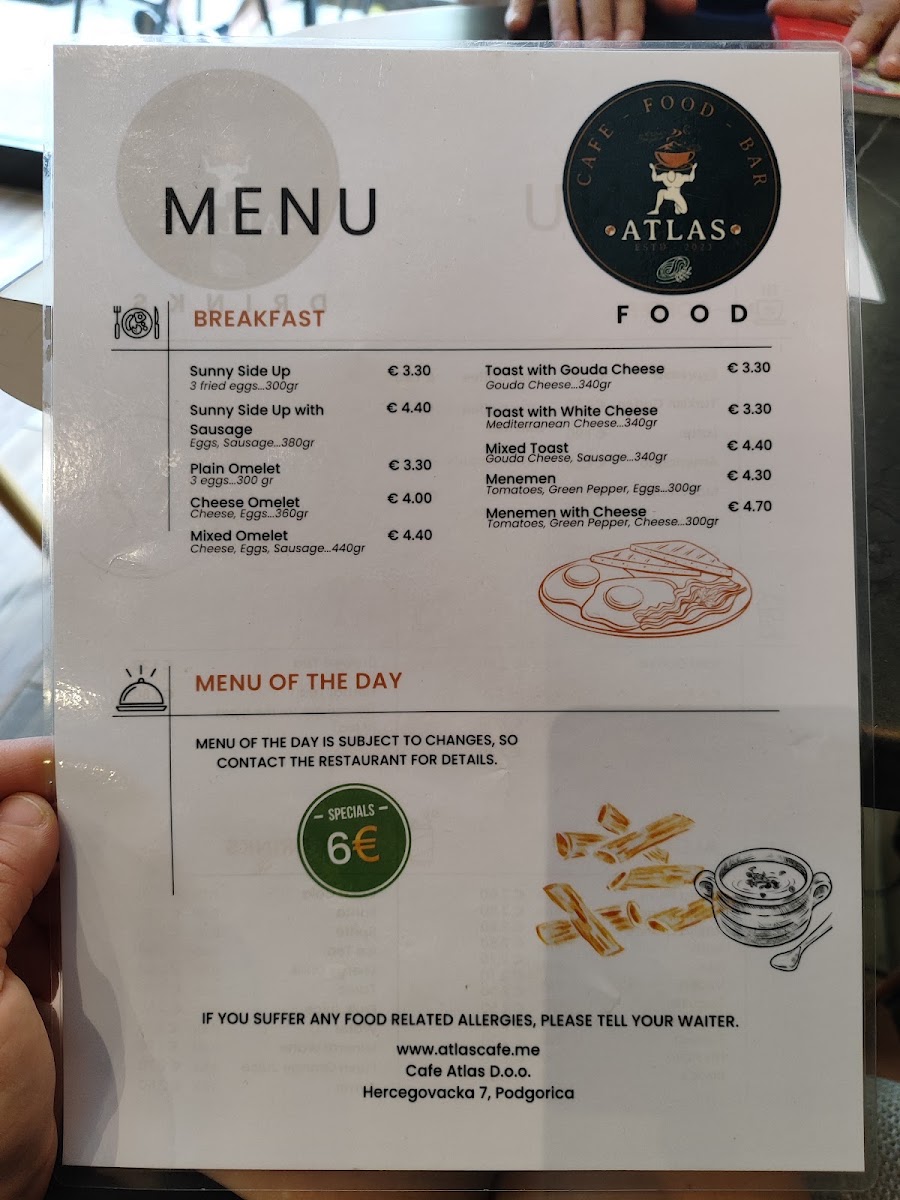 Atlas Cafe & Bar menu board