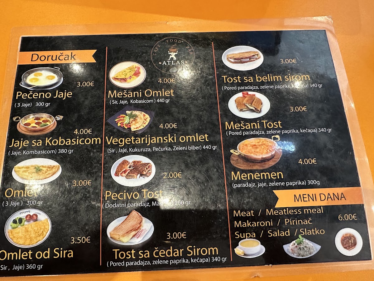 Atlas Cafe & Bar menu board