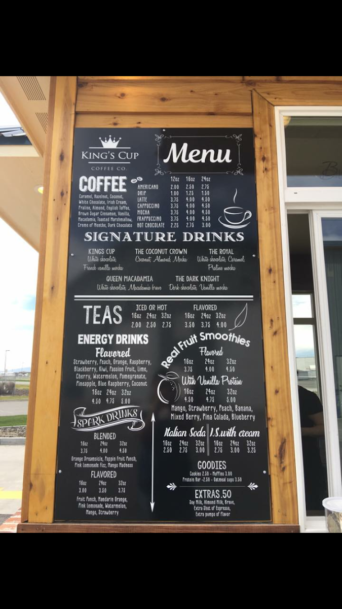 King's Cup Coffee menu board