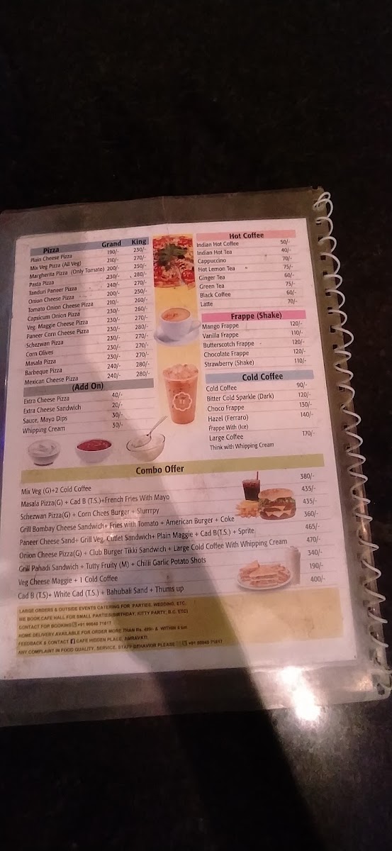 Cafe Hidden Place menu board