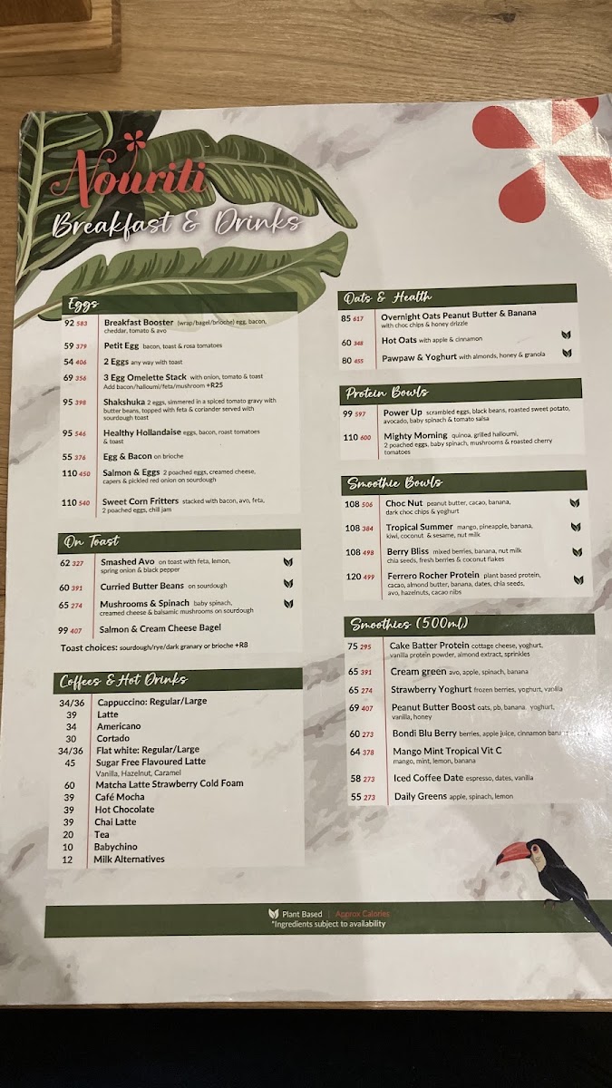 Nouriti Health Cafè menu board