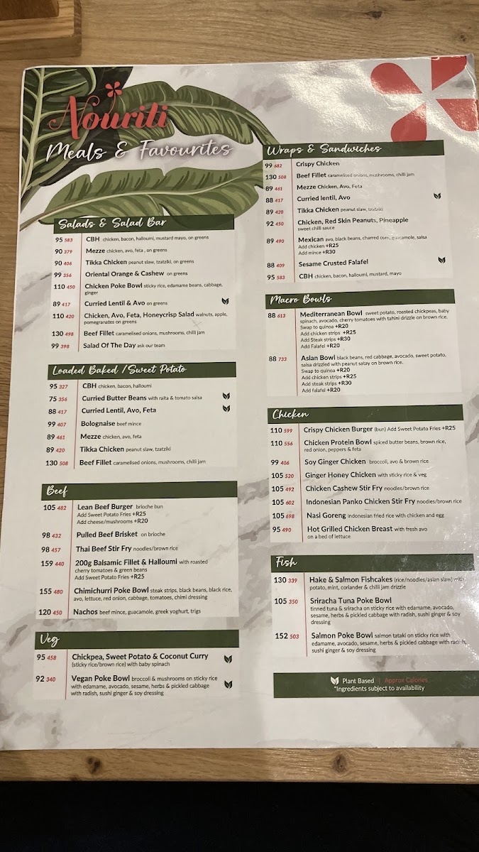 Nouriti Health Cafè menu board