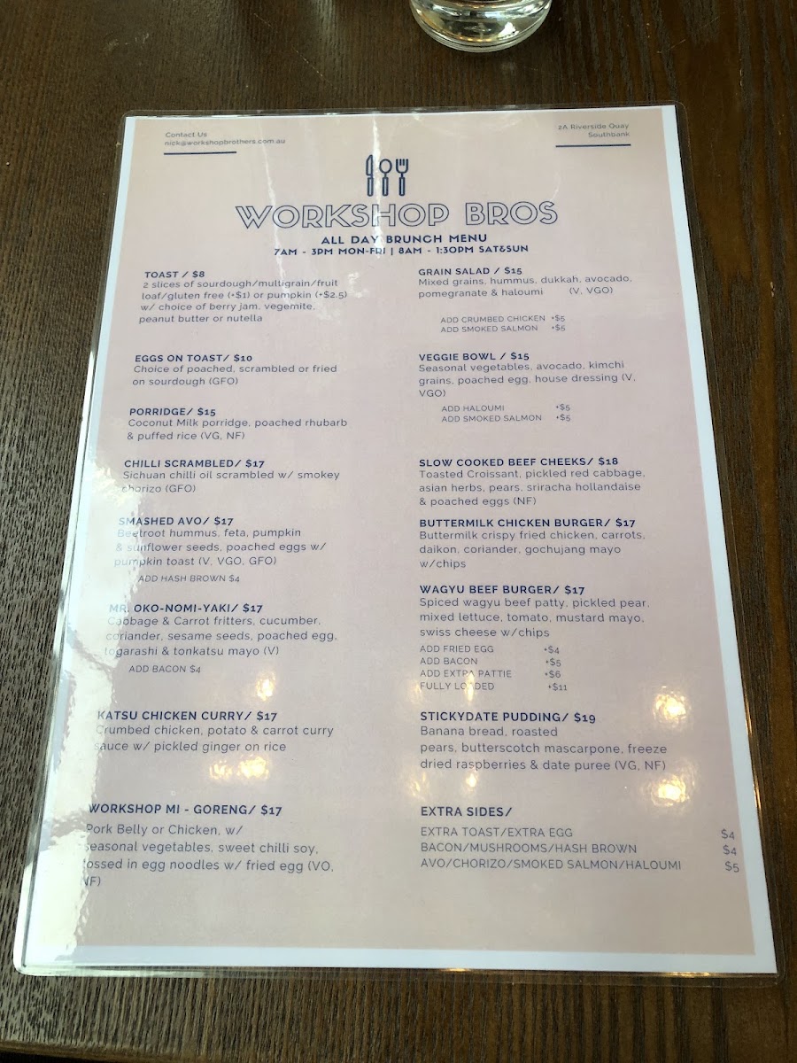 Workshop Bros Southbank menu board