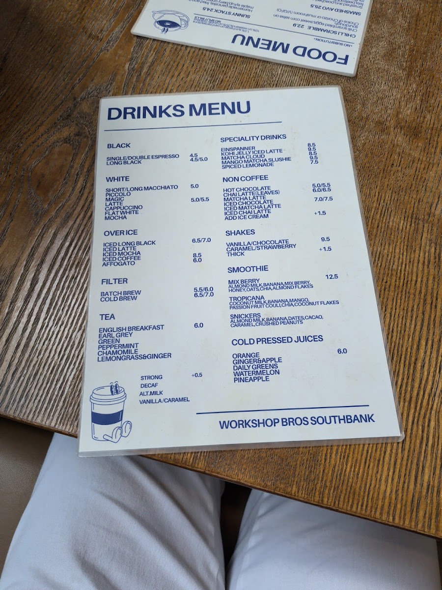 Workshop Bros Southbank menu board