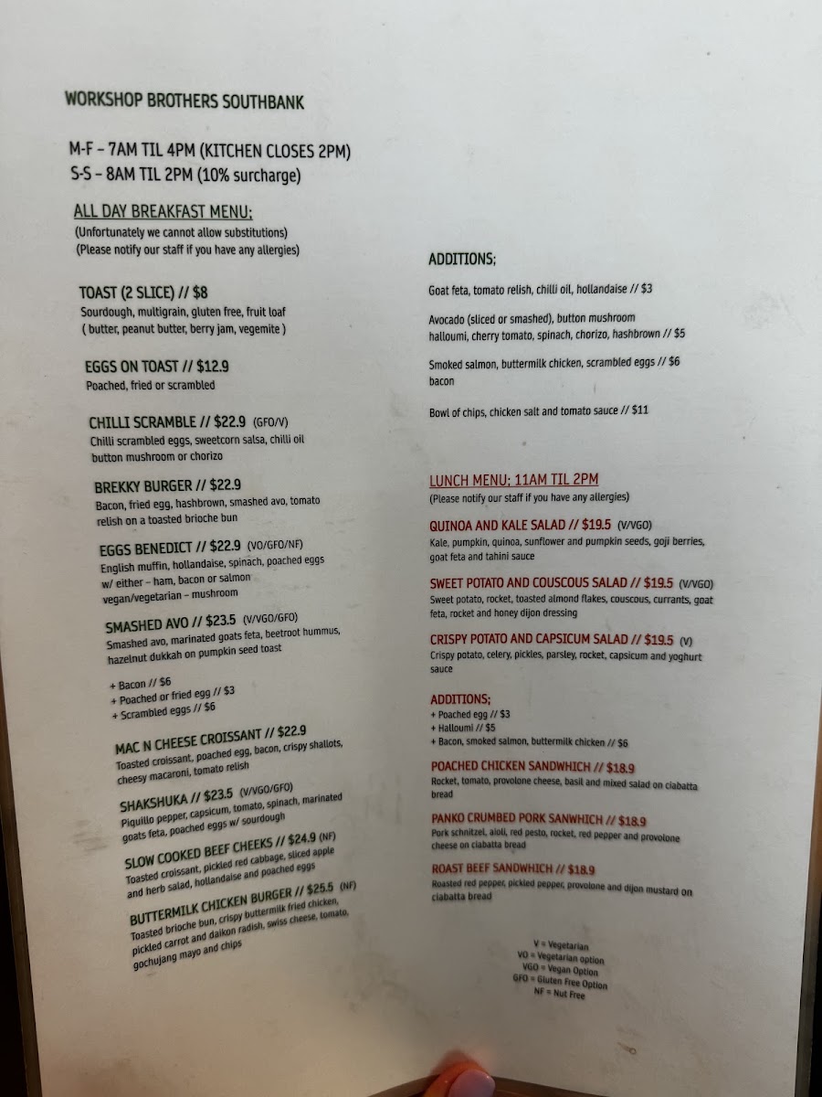 Workshop Bros Southbank menu board