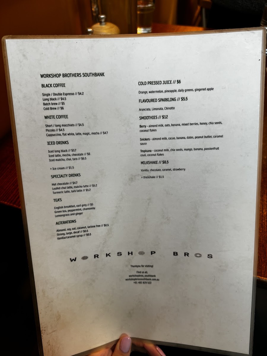 Workshop Bros Southbank menu board