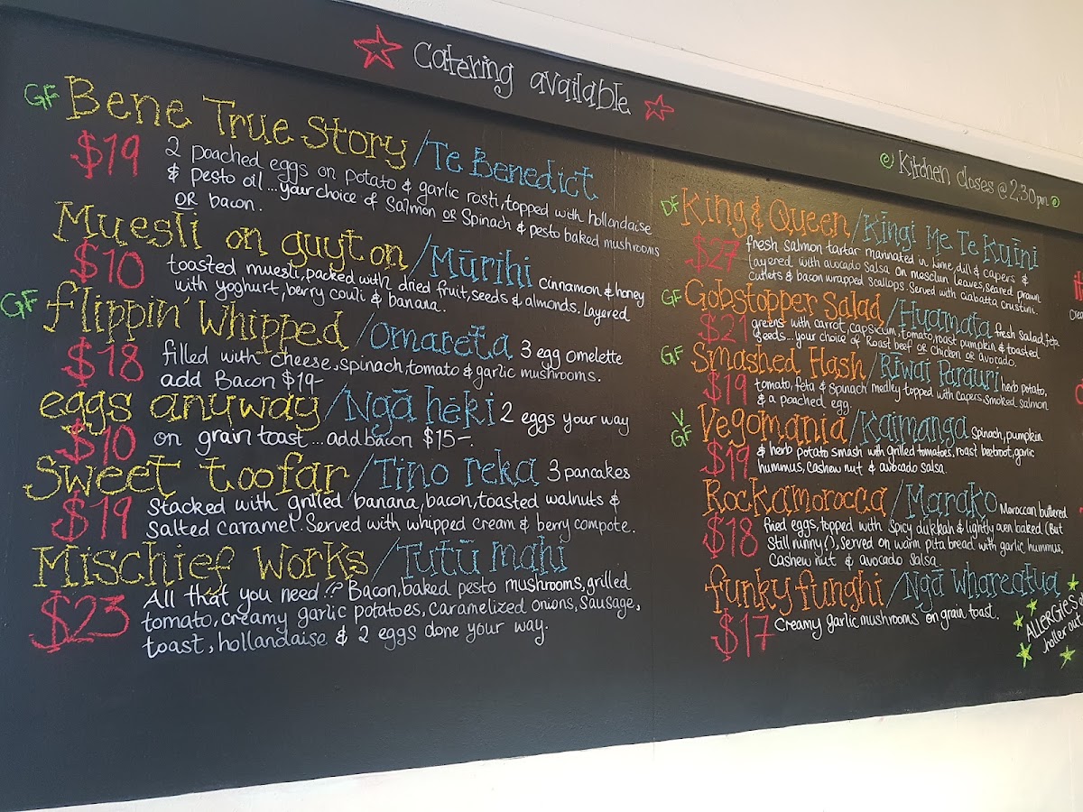 Mischief Cafe menu board
