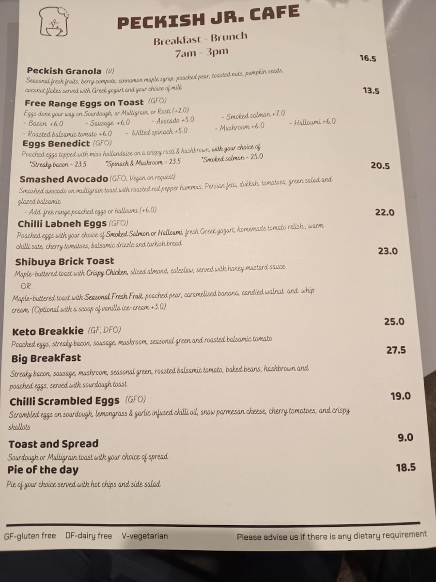 Peckish Jr. Cafe menu board