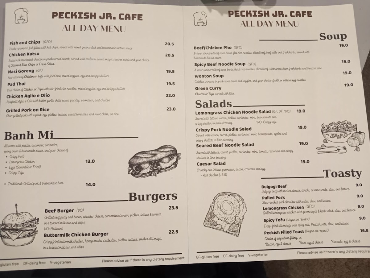 Peckish Jr. Cafe menu board