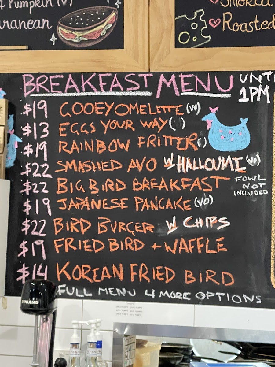 Four Birds menu board