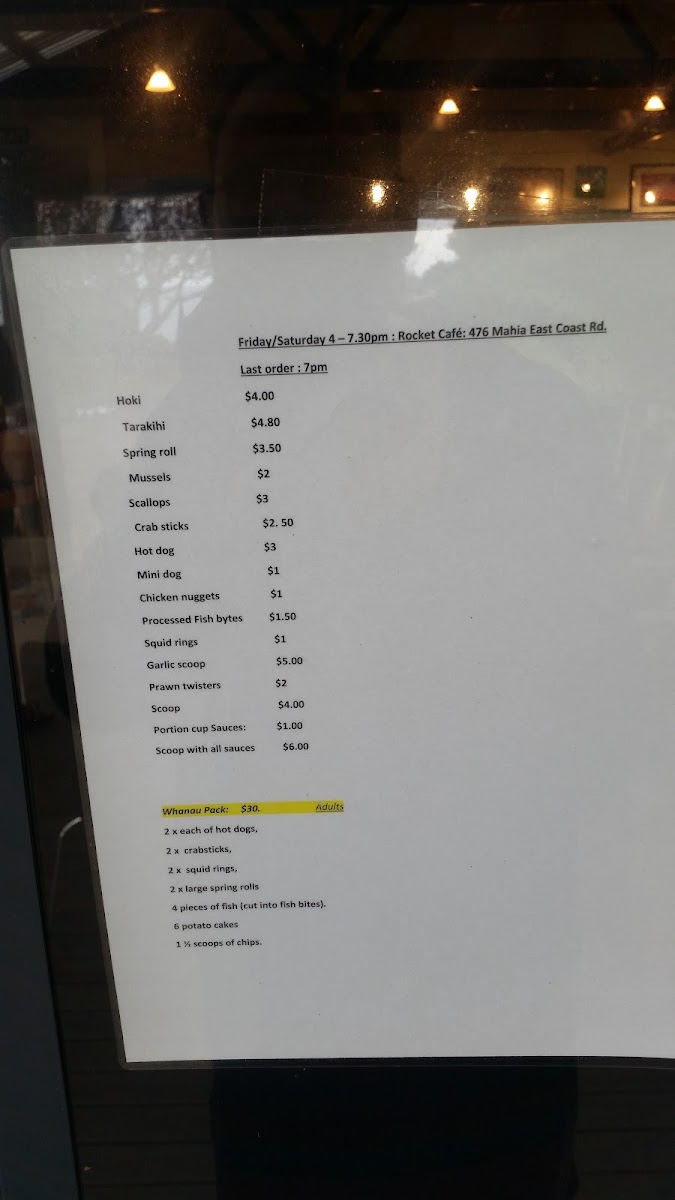 Rocket Cafe menu board