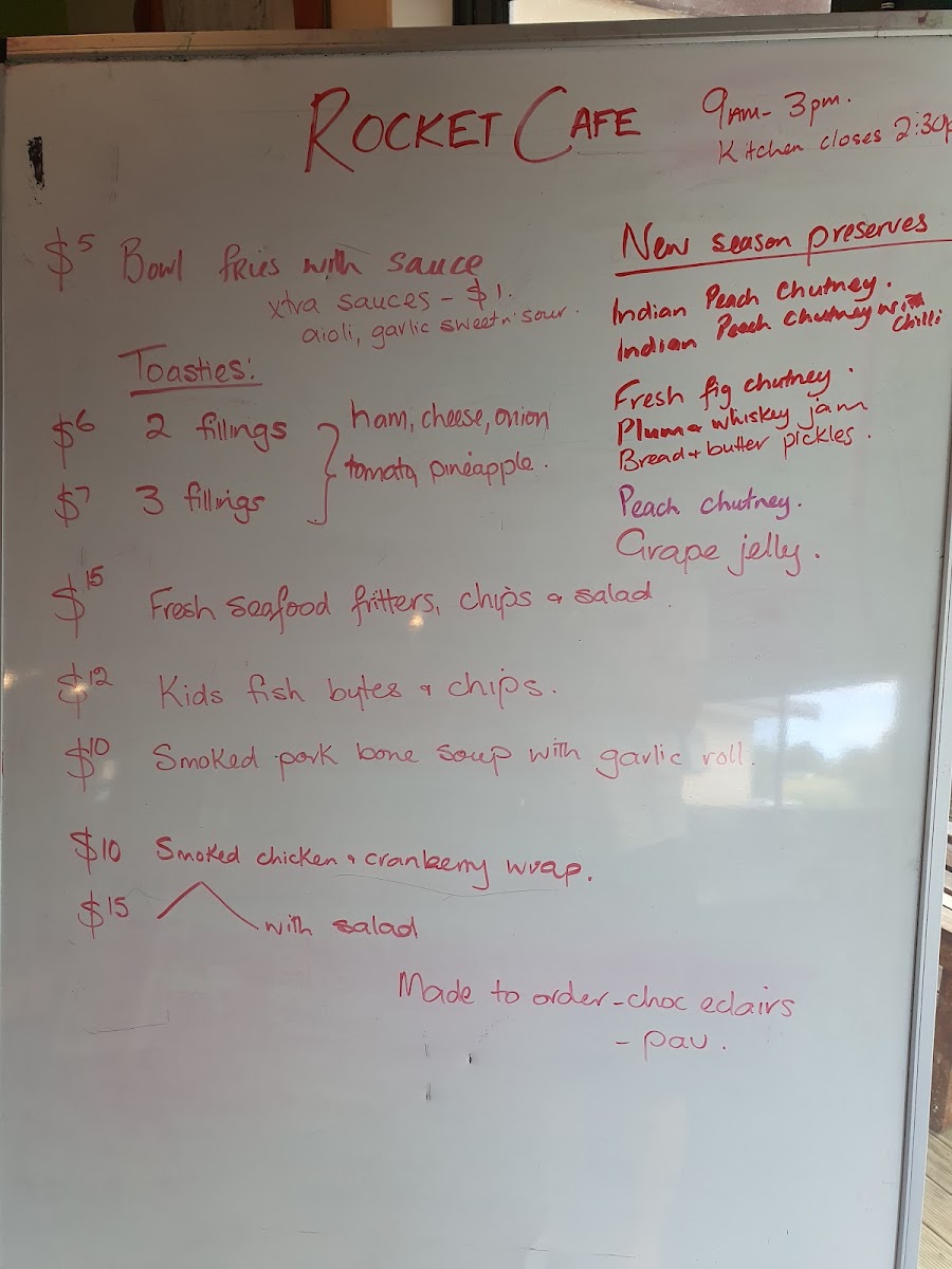 Rocket Cafe menu board