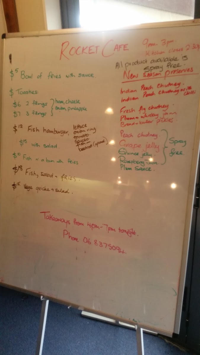 Rocket Cafe menu board