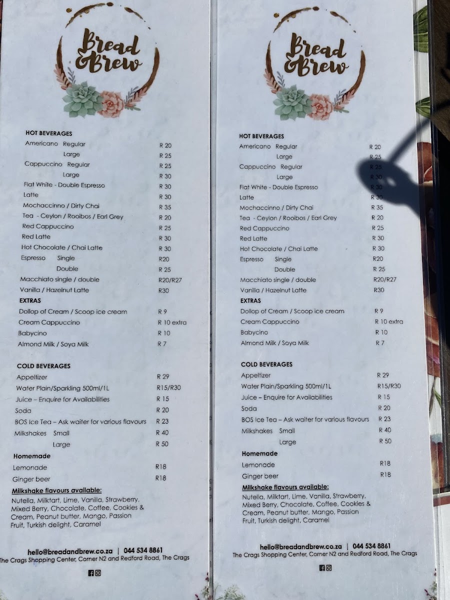 Bread & Brew menu board
