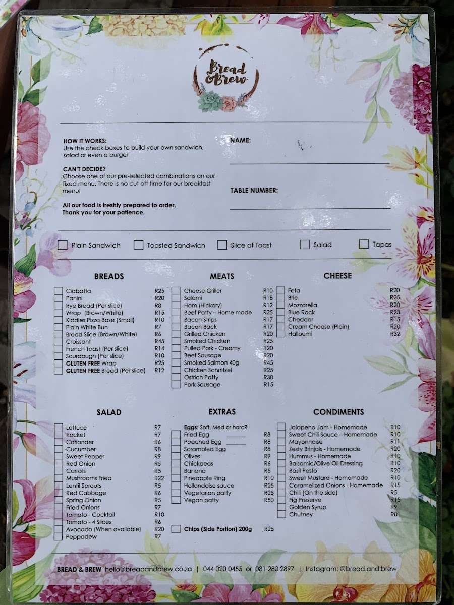 Bread & Brew menu board