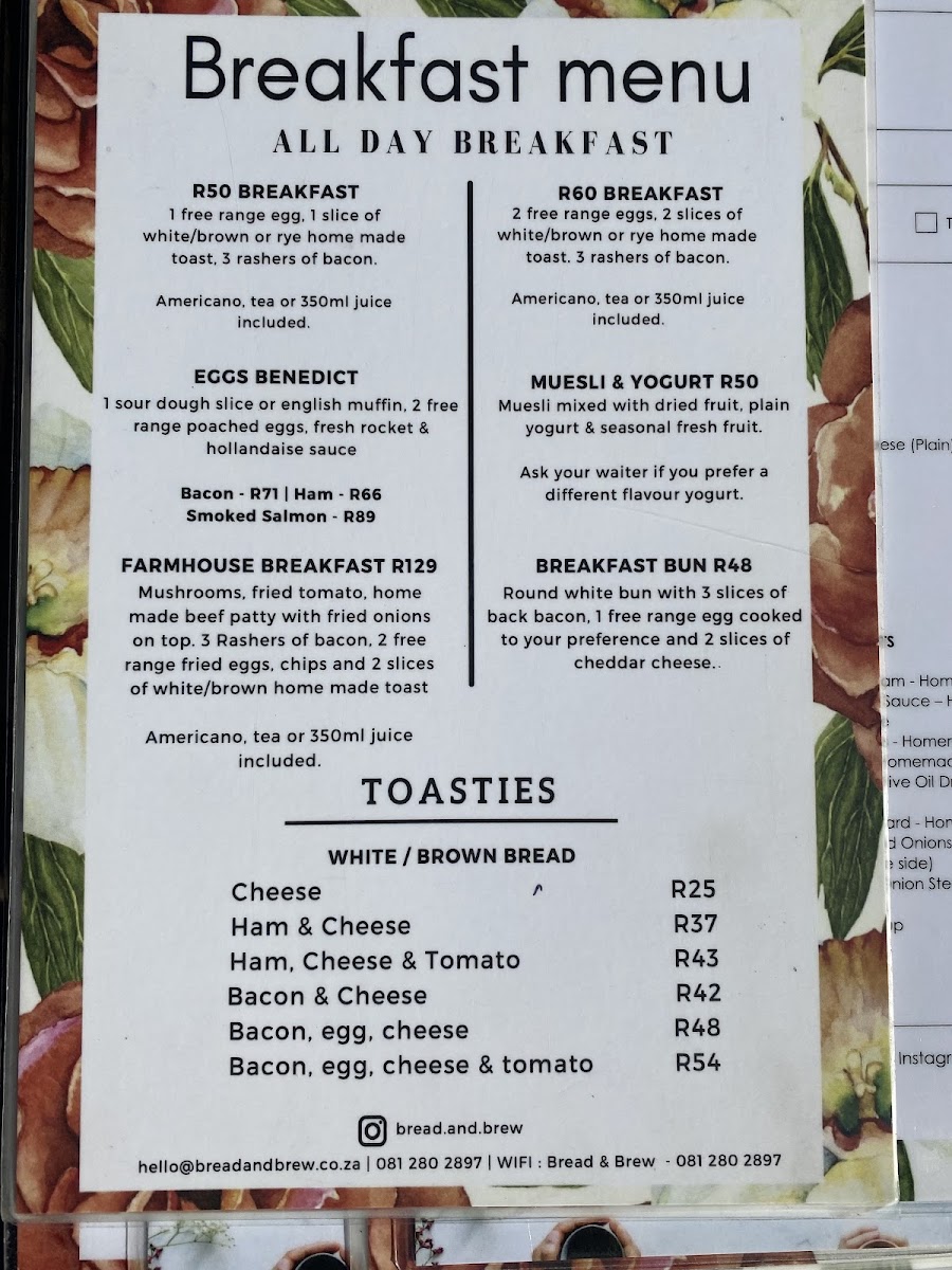 Bread & Brew menu board