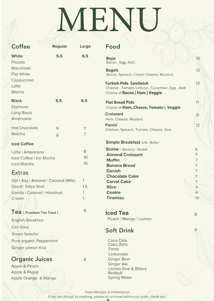 Ground Coffee Queen Street menu board