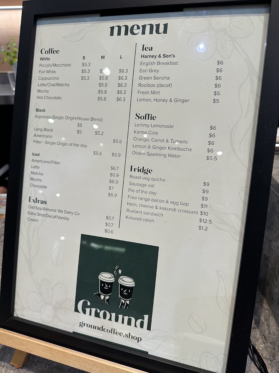 Ground Coffee Queen Street menu board