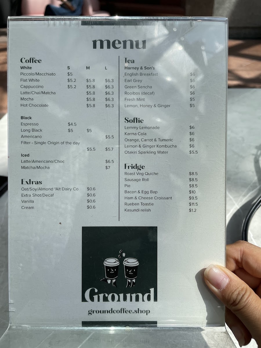 Ground Coffee Queen Street menu board