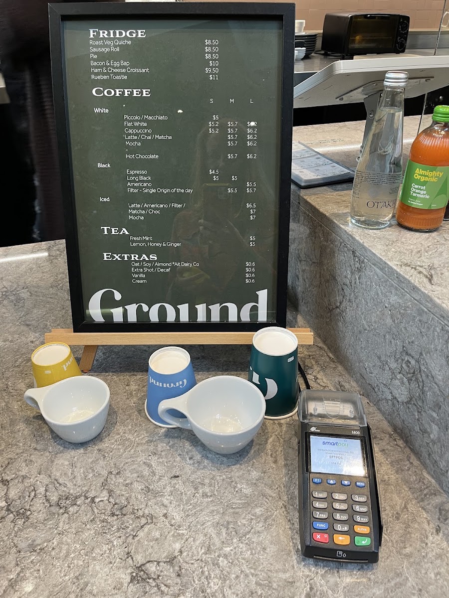 Ground Coffee Queen Street menu board