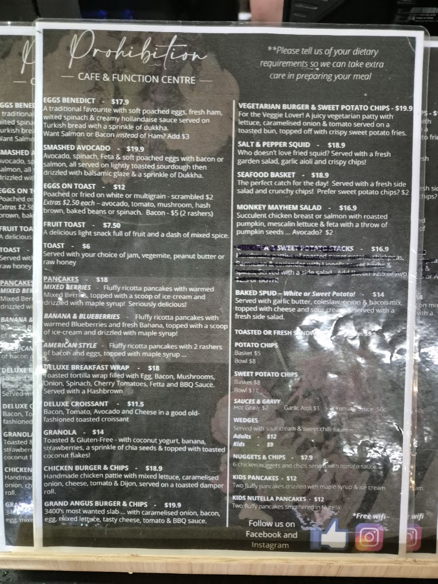 Up Tempo Cafe menu board