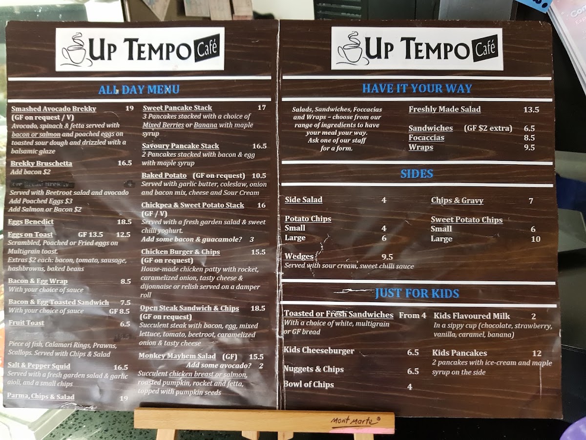 Up Tempo Cafe menu board