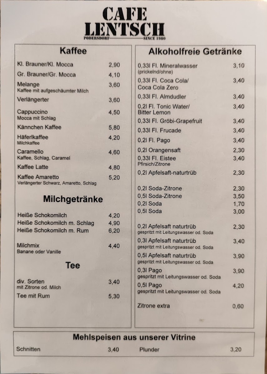 Cafe Lentsch menu board