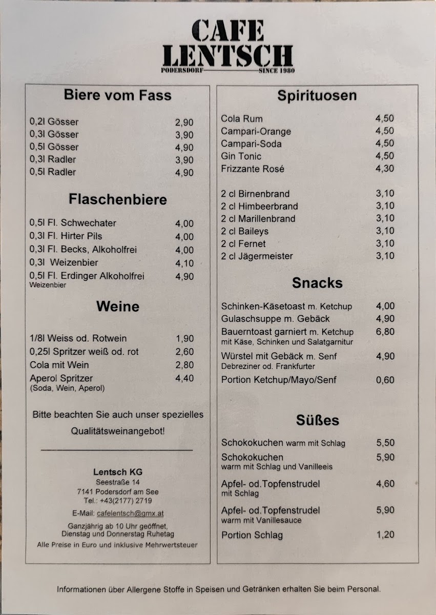Cafe Lentsch menu board