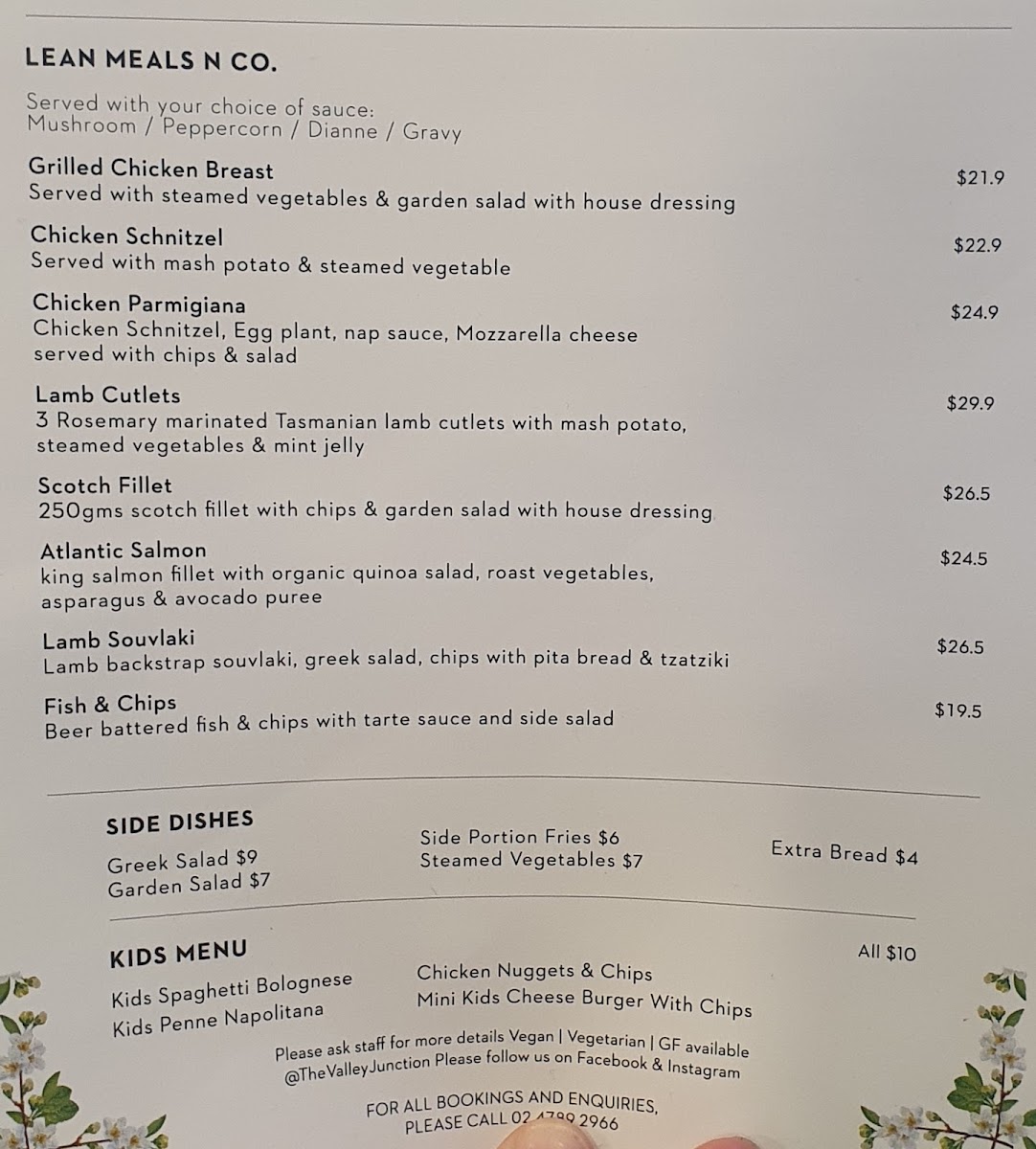 The Valley Junction Caddens menu board