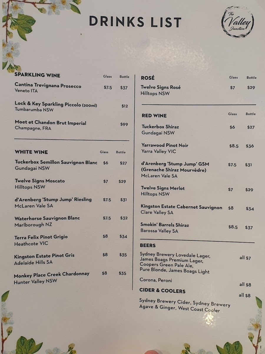 The Valley Junction Caddens menu board