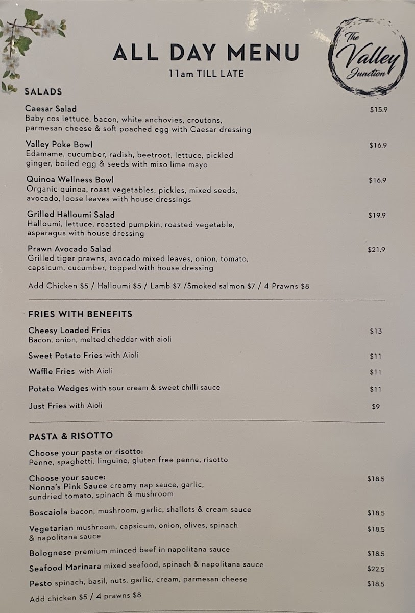 The Valley Junction Caddens menu board