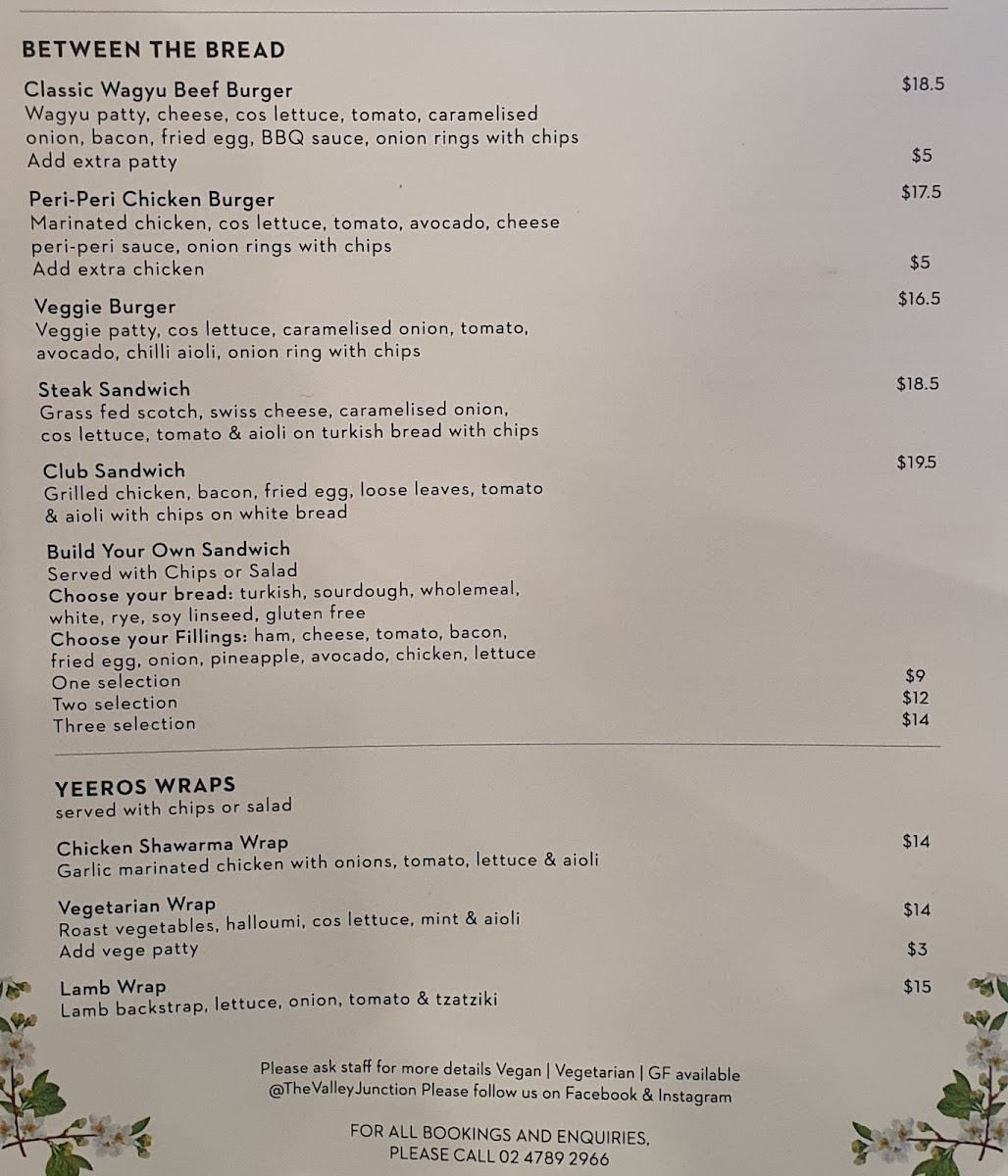 The Valley Junction Caddens menu board
