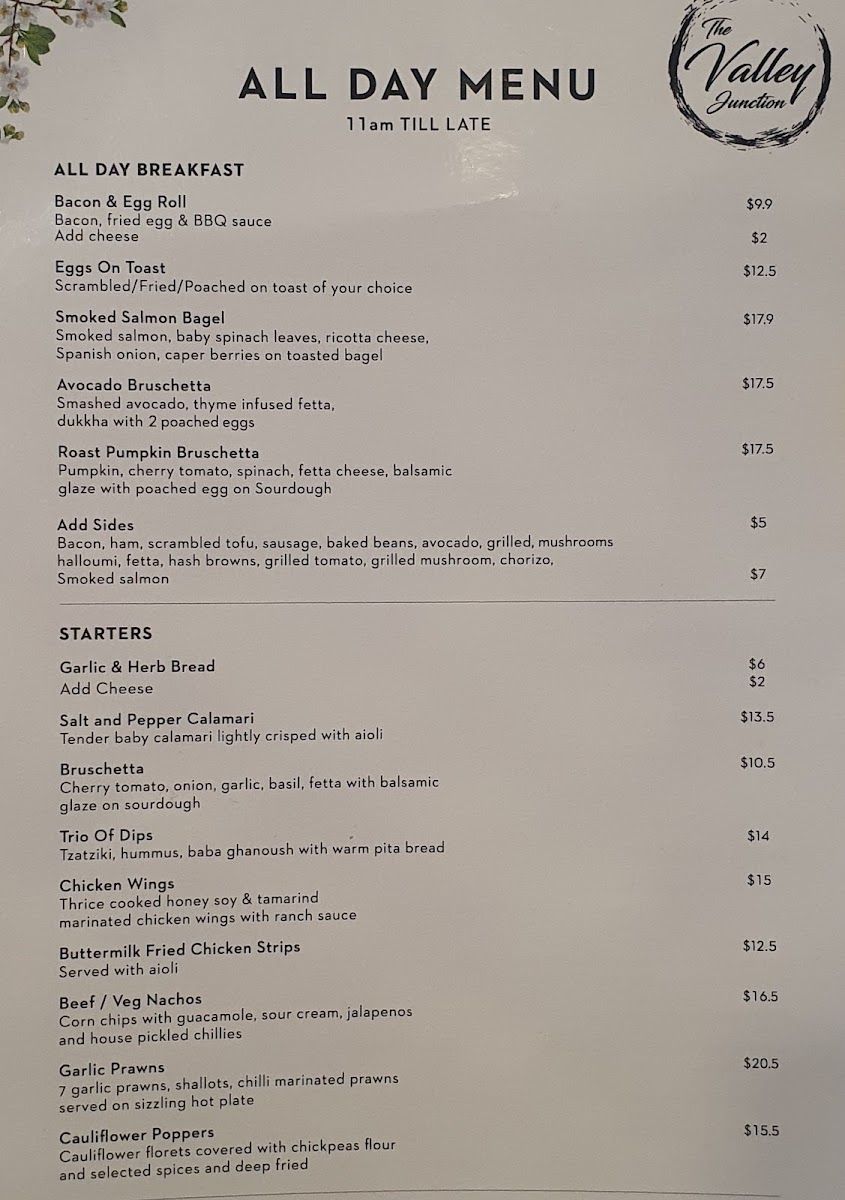 The Valley Junction Caddens menu board