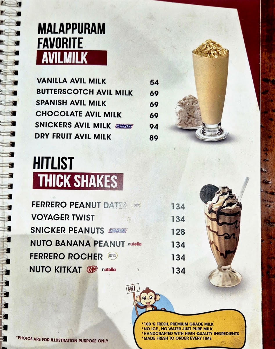 Olive Street Food Cafe - Kasaragod menu board
