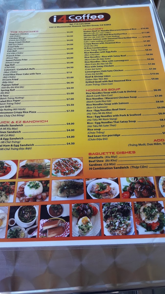 i4 Coffee Restaurant menu board