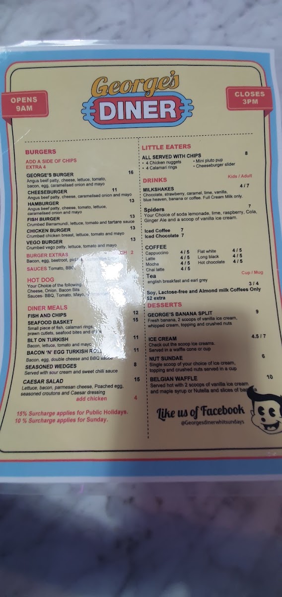 George’s Diner menu board