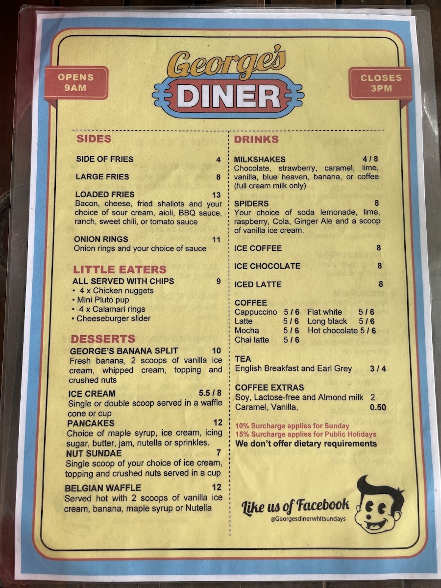 George’s Diner menu board