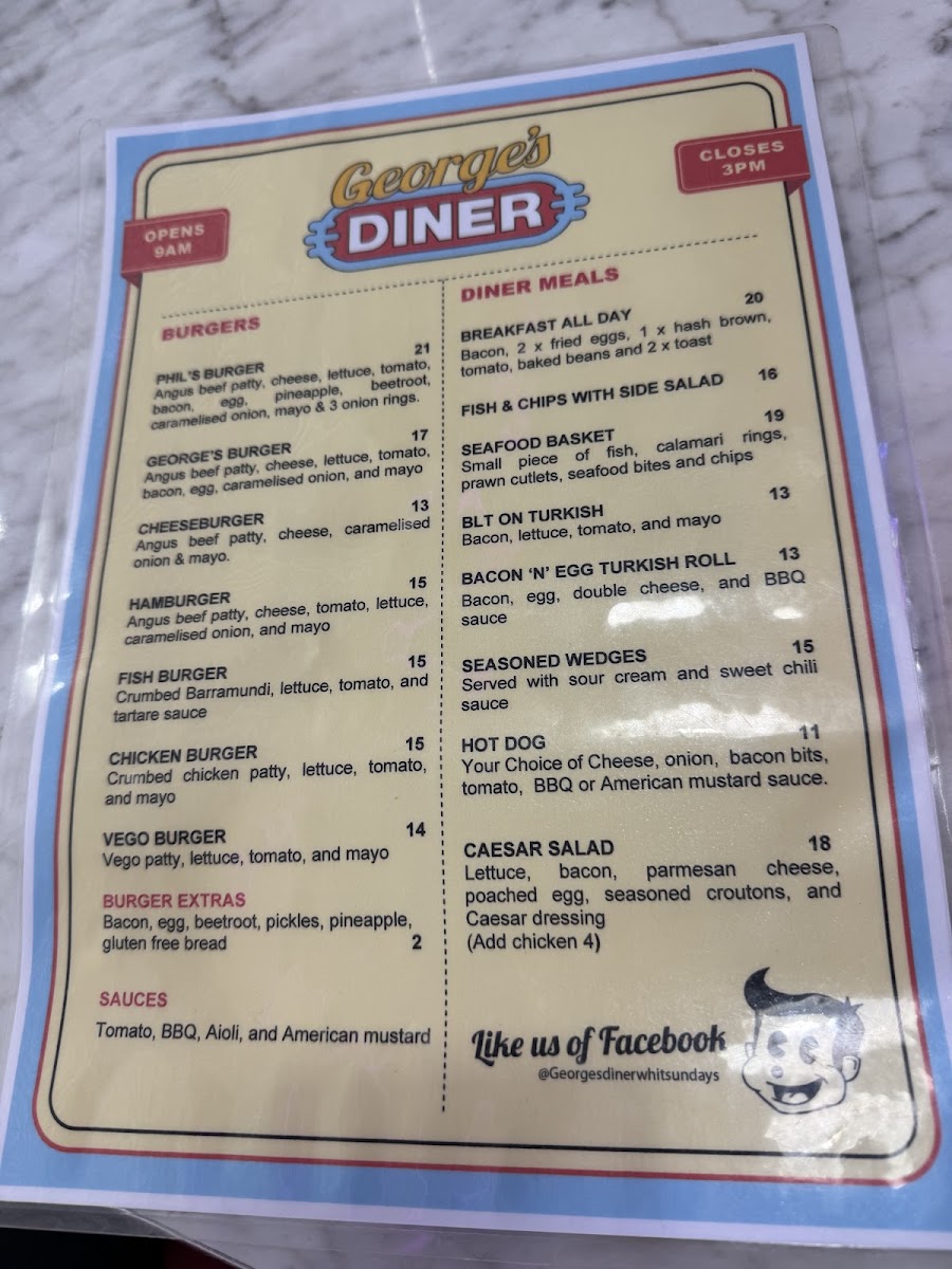 George’s Diner menu board