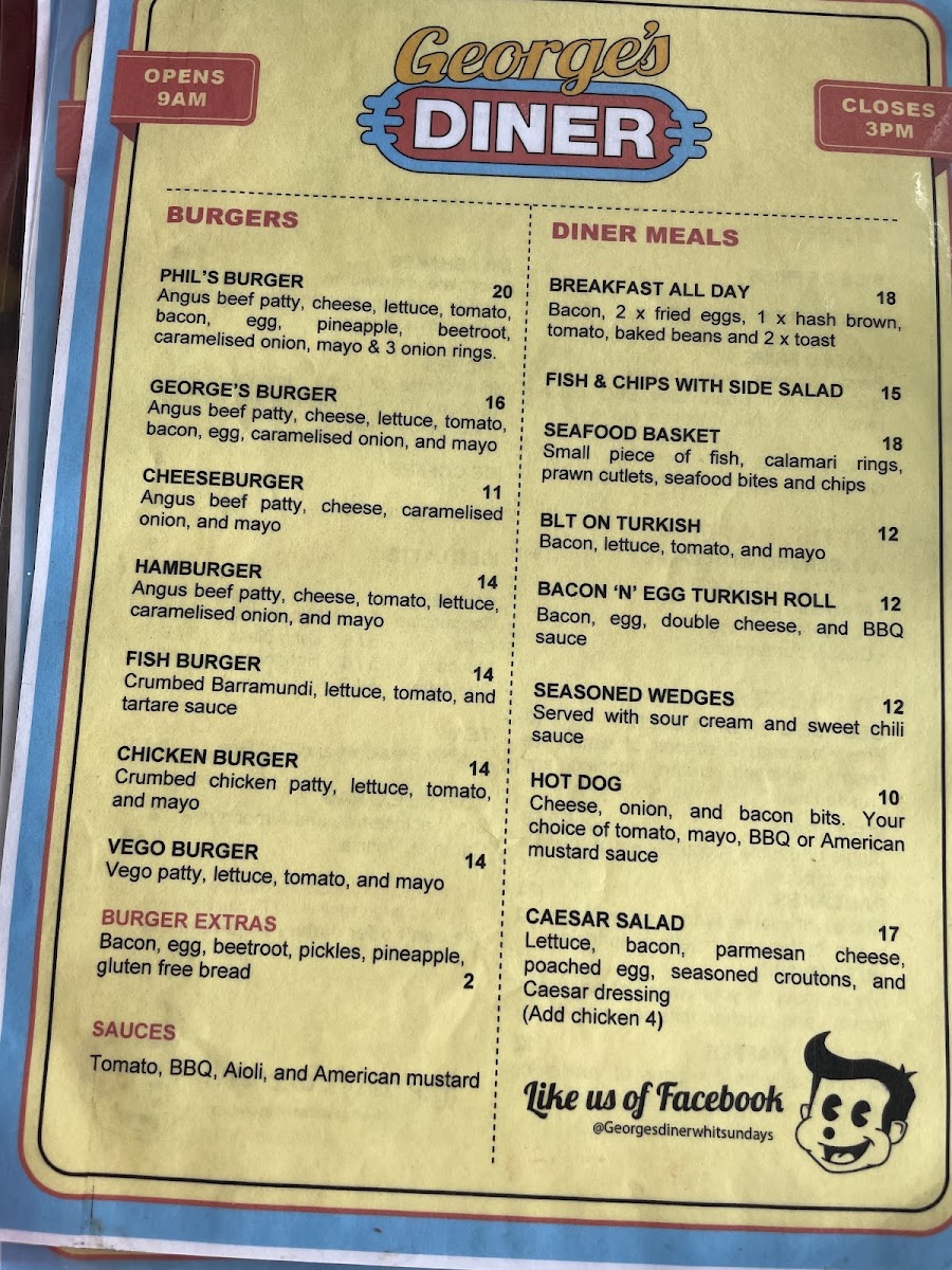 George’s Diner menu board