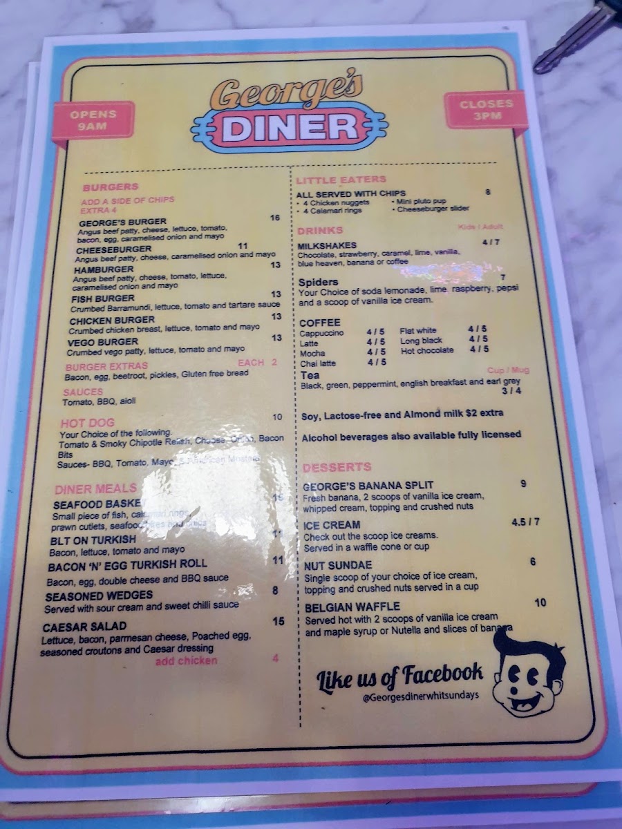 George’s Diner menu board