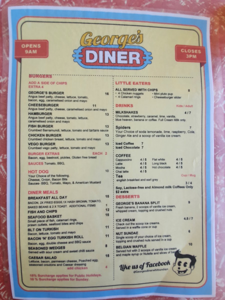 George’s Diner menu board